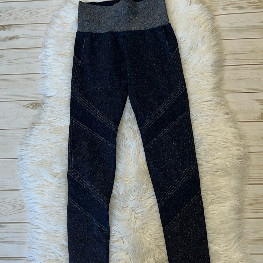 Athleta Women’s Twilight Tight 2.0 Skinny Metallic Glitter Leggings Black Sz Med